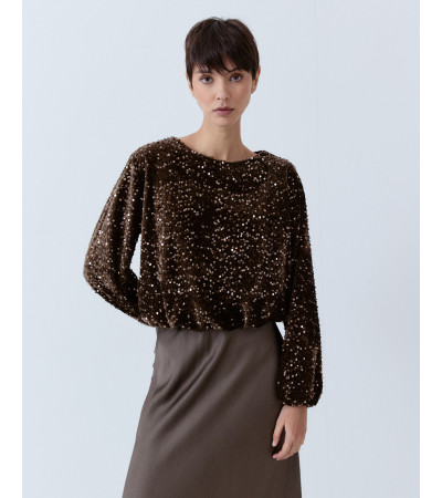 BLUSA LENTEJUELAS CORTA CUELLO REDONDO GLOBO | MULAYA