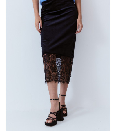 FALDA TUBO TERCIOPELO CON ENCAJE | MULAYA