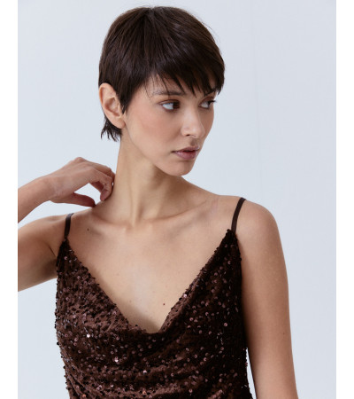 TOP LENTEJUELAS CUELLO DRAPEADO TIRANTES | MULAYA