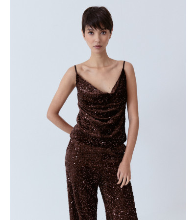 TOP LENTEJUELAS CUELLO DRAPEADO TIRANTES | MULAYA