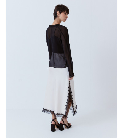 FALDA MIDI SATÉN ENCAJE CON ABERTURA | MULAYA