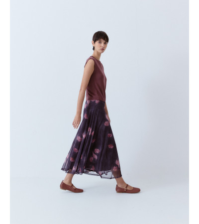 FALDA LARGA TUL ESTAMPADO CON CINTURA ELÁSTICA | MULAYA