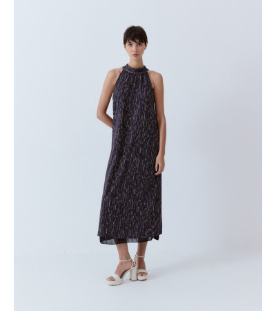 VESTIDO HALTER HILO METALIZADO CON LAZADO | MULAYA