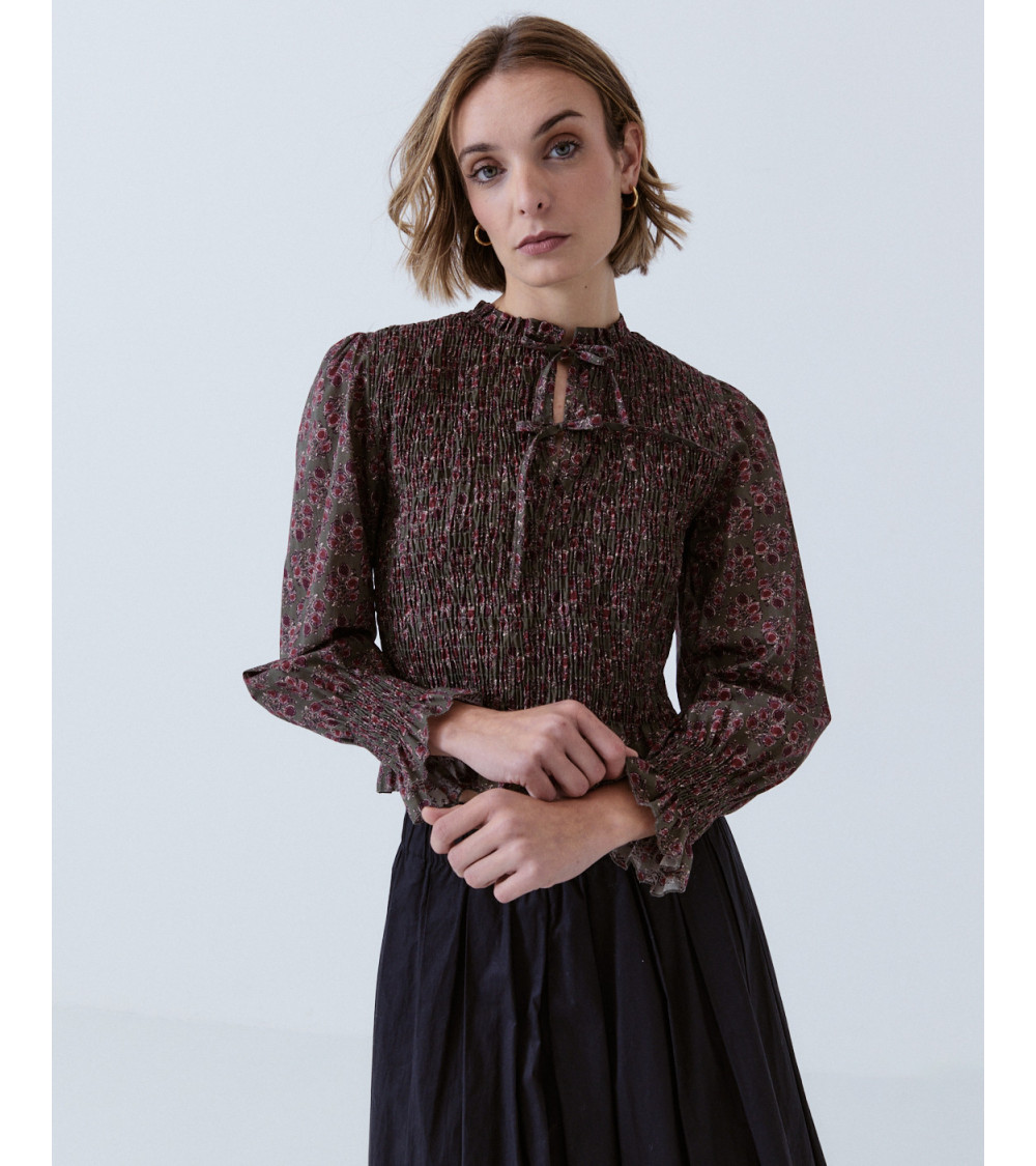 BLUSA ALGODÓN FRUNCIDA CON LAZADA | MULAYA