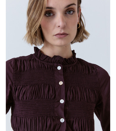 BLUSA FRUNCIDA CON VOLANTES Y MANGA GLOBO | MULAYA