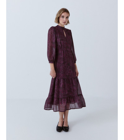 VESTIDO LARGO ESTAMPADO CON VOLANTES | MULAYA