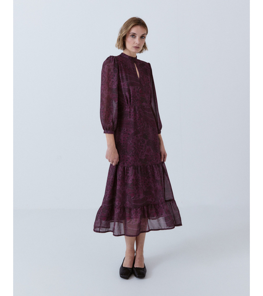 VESTIDO LARGO ESTAMPADO CON VOLANTES | MULAYA