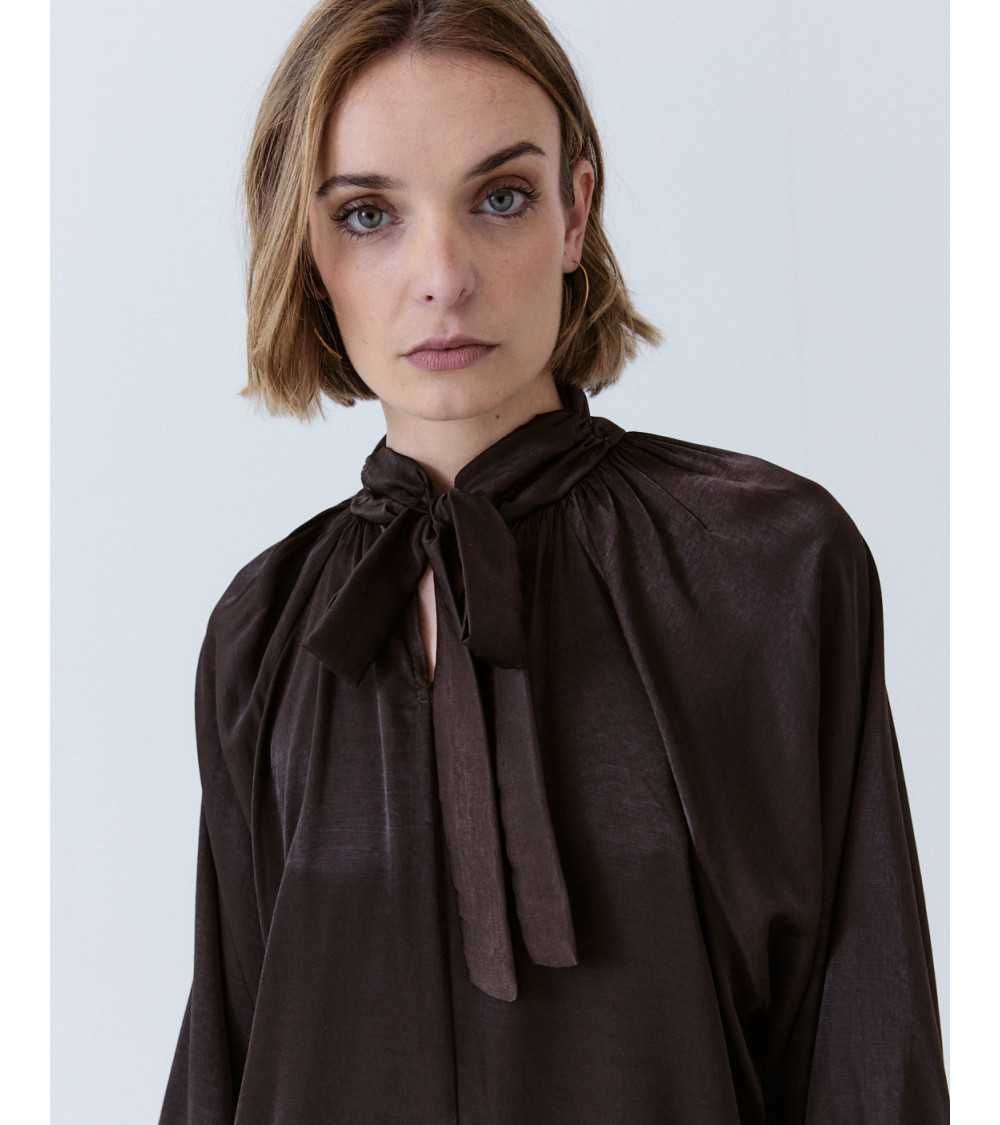 BLUSA SATÉN LAZADA Y MANGA GLOBO | MULAYA