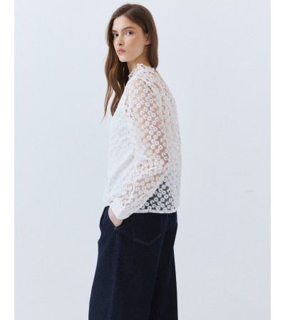 CAMISA TRANSPARENTE BORDADO FLORES | MULAYA