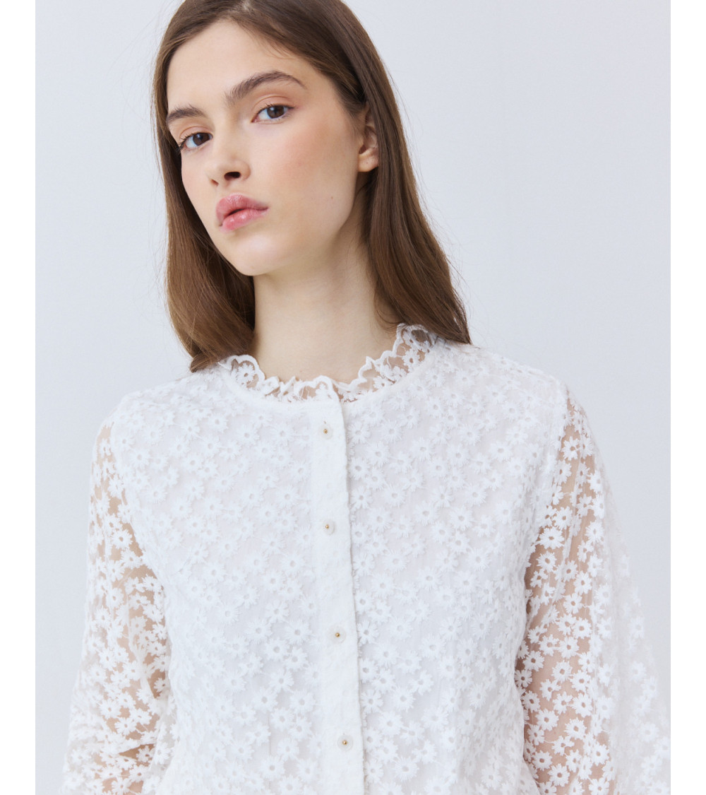 CAMISA TRANSPARENTE BORDADO FLORES | MULAYA