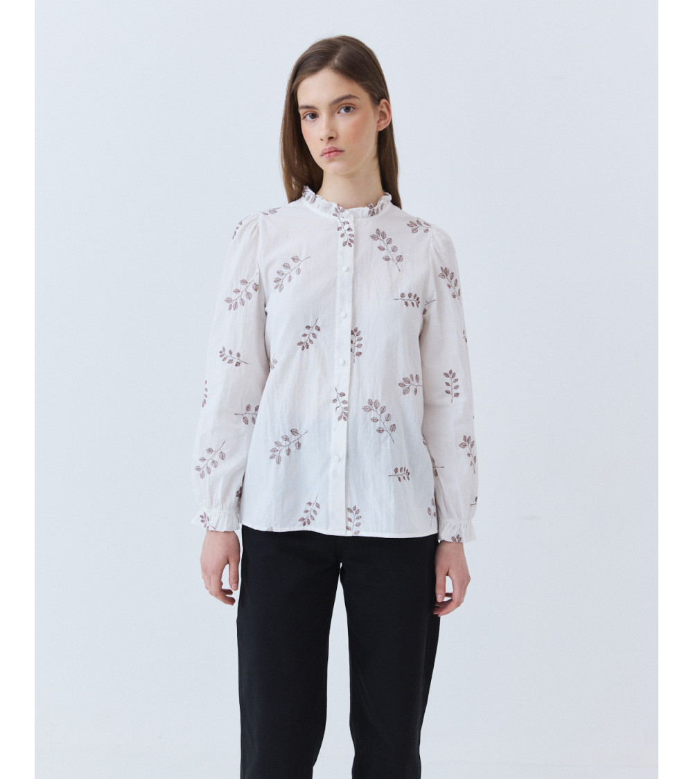 CAMISA ALGODÓN BORDADO HOJAS | MULAYA