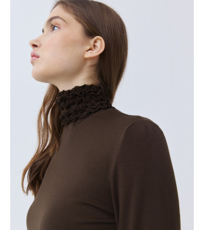 Camiseta Cuello Tortuga Fruncido Manga Larga | MULAYA