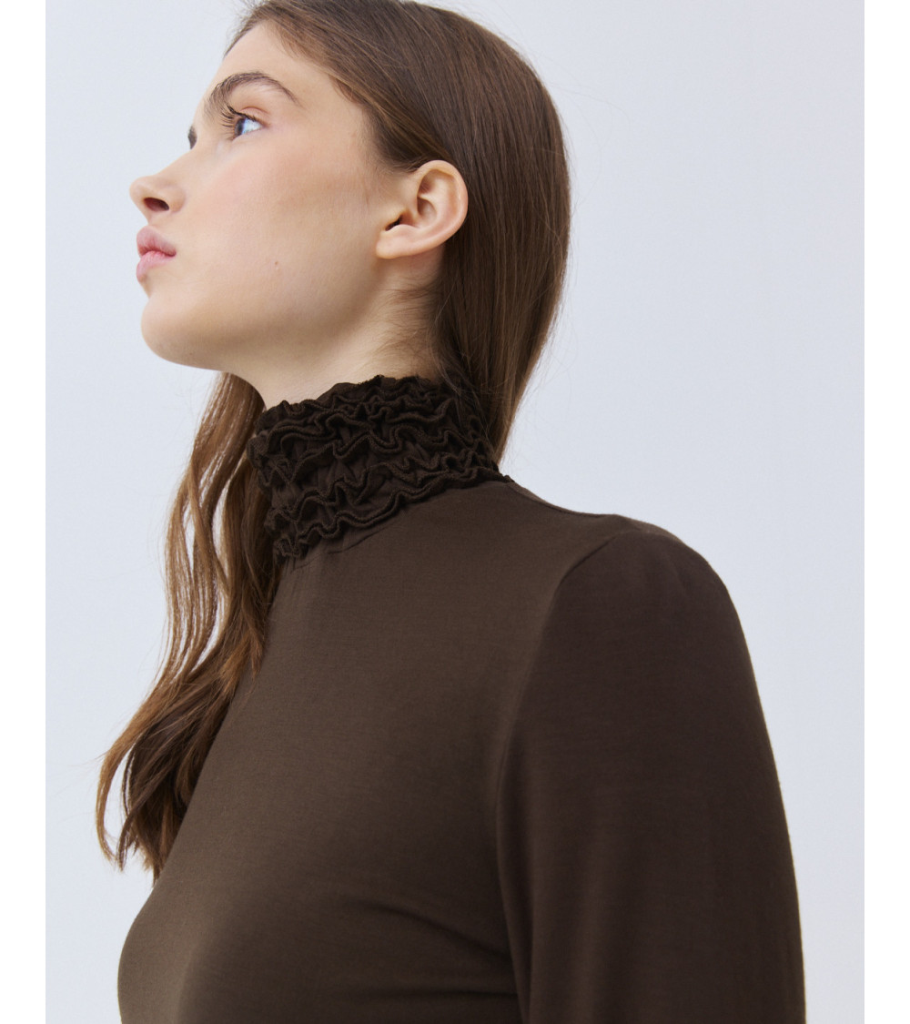 Camiseta Cuello Tortuga Fruncido Manga Larga | MULAYA