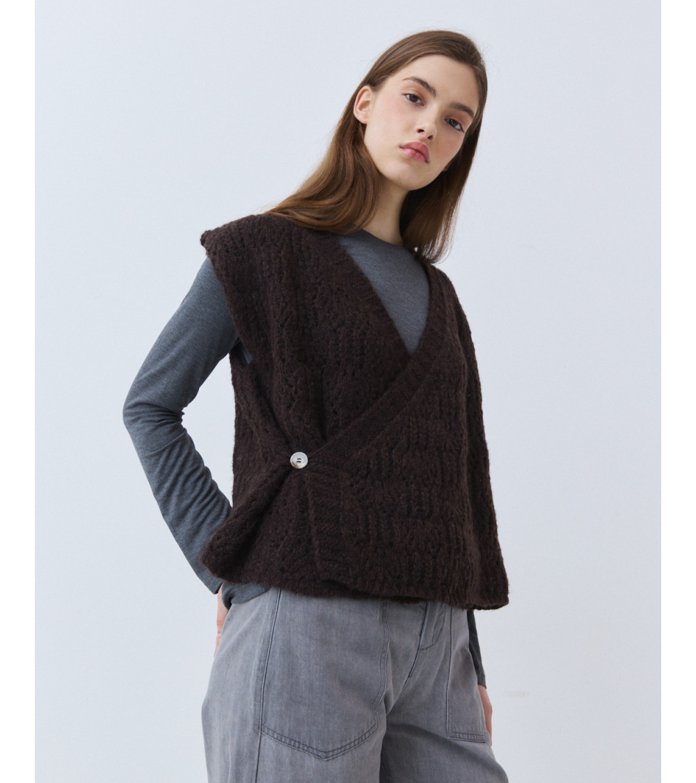 Chaleco Punto Cruzado Cuello Pico | MULAYA