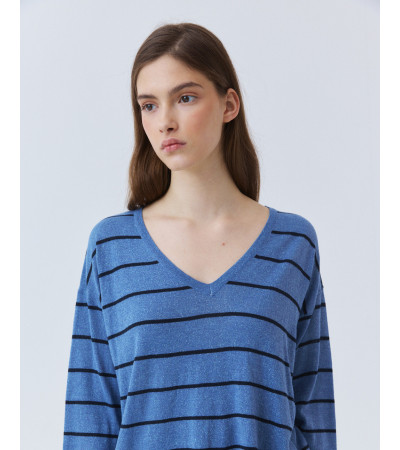 Jersey de Rayas con Hilo Brillante y Cuello V | MULAYA