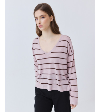 Jersey de Rayas con Hilo Brillante y Cuello V | MULAYA