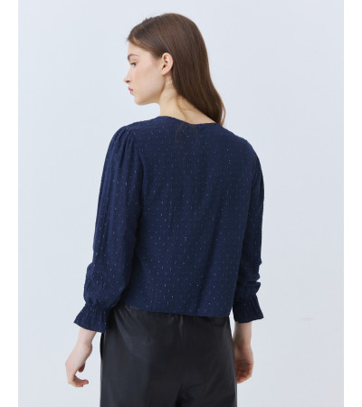 Blusa Cuello V con Lurex y Fruncidos | MULAYA