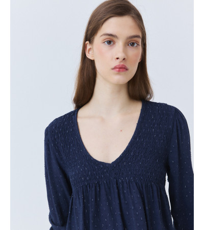 Blusa Cuello V con Lurex y Fruncidos | MULAYA