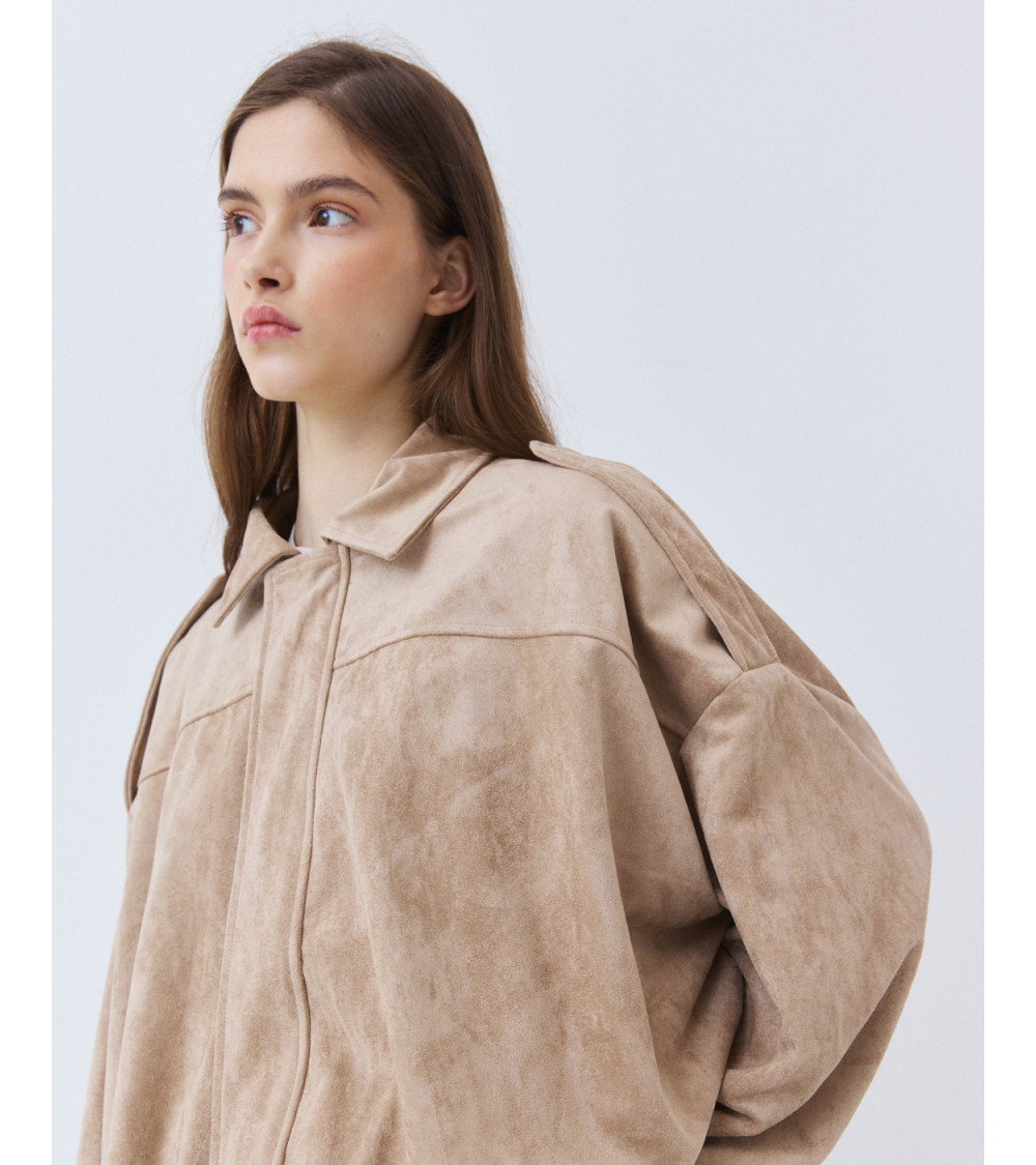 Chaqueta Bomber Efecto Ante con Solapa | MULAYA