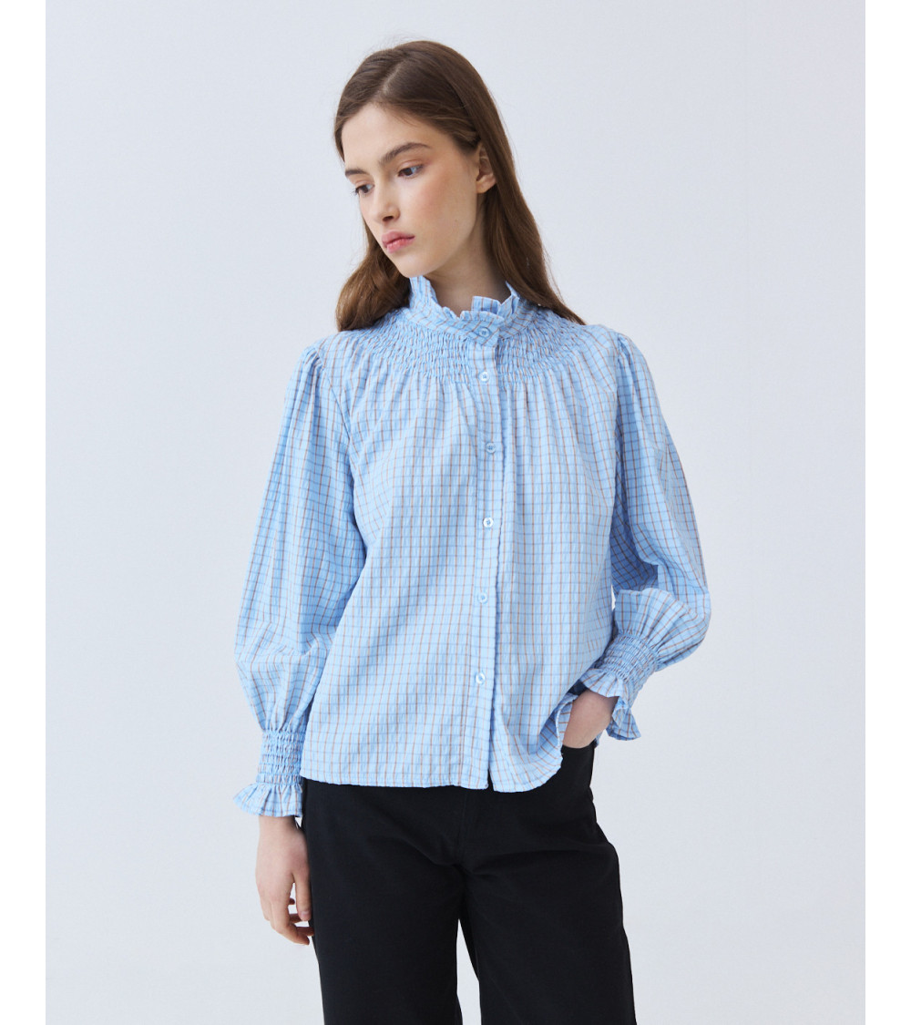 Camisa Cuadros con Cuello y Puños Fruncidos | MULAYA