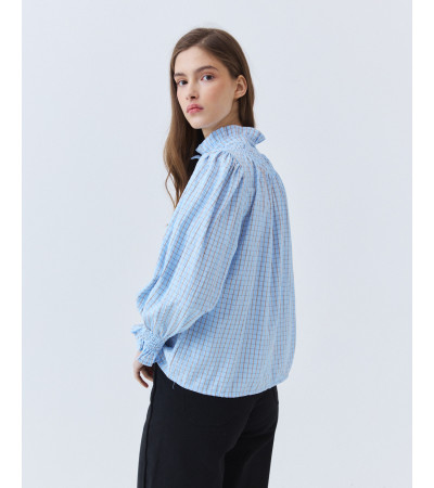 Camisa Cuadros con Cuello y Puños Fruncidos | MULAYA