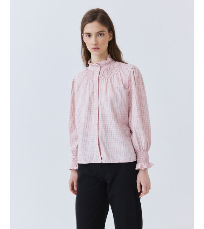 Camisa Cuadros con Cuello y Puños Fruncidos | MULAYA