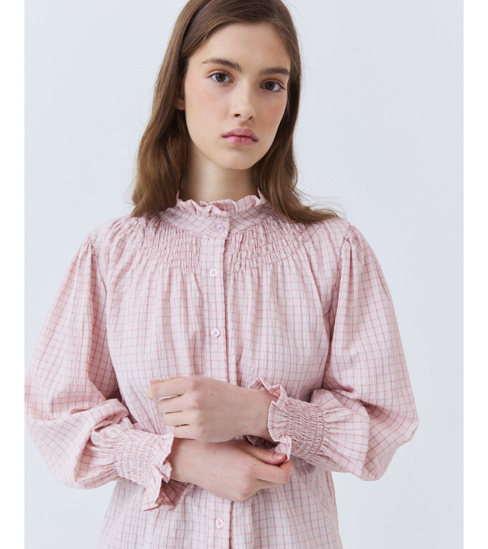 Camisa Cuadros con Cuello y Puños Fruncidos | MULAYA