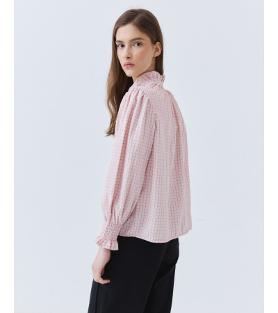 Camisa Cuadros con Cuello y Puños Fruncidos | MULAYA