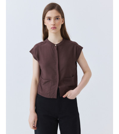 Camisa Crop Manga Sisa con Bolsillos | MULAYA