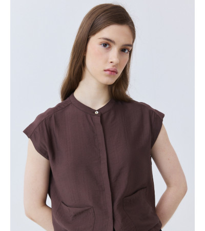 Camisa Crop Manga Sisa con Bolsillos | MULAYA