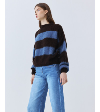 Jersey de Rayas con Manga Globo y Cuello Redondo | MULAYA