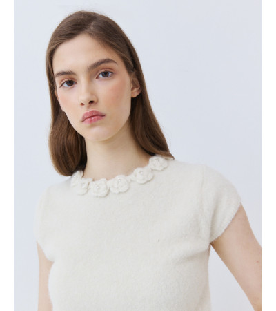 Jersey Manga Corta con Flores y Perlas | MULAYA