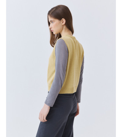 Chaleco Punto Botones Desiguales y Cuello Redondo | MULAYA