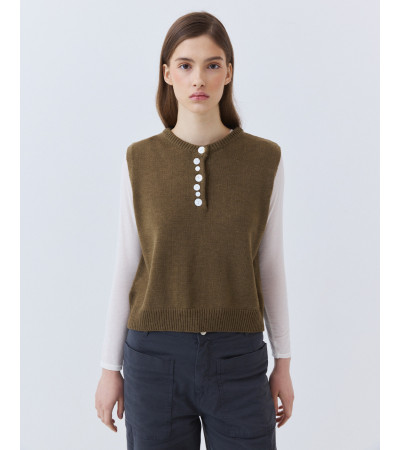 Chaleco Punto Botones Desiguales y Cuello Redondo | MULAYA