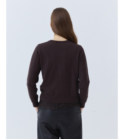 Jersey Punto Bajo Encaje y Cuello Redondo | MULAYA