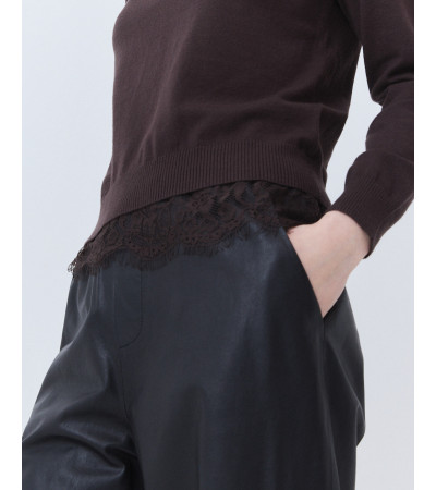 Jersey Punto Bajo Encaje y Cuello Redondo | MULAYA