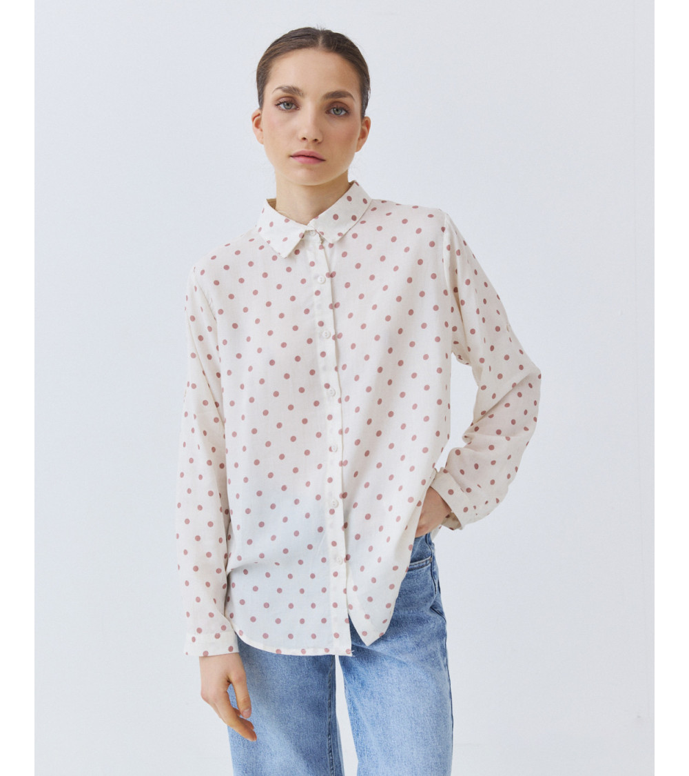 CAMISA DE ALGODÓN Y LINO CON ESTAMPADO DE PUNTOS | MULAYA