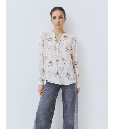 BLUSA CUELLO V ESTAMPADA CON BOTONES | MULAYA