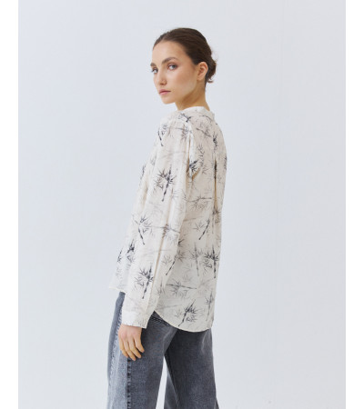 BLUSA CUELLO V ESTAMPADA CON BOTONES | MULAYA