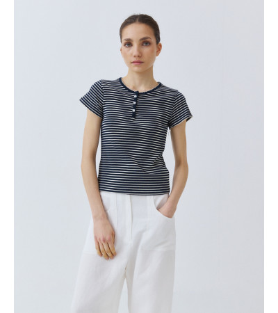 CAMISETA RIB RAYAS CON BOTONES FRONTALES | MULAYA