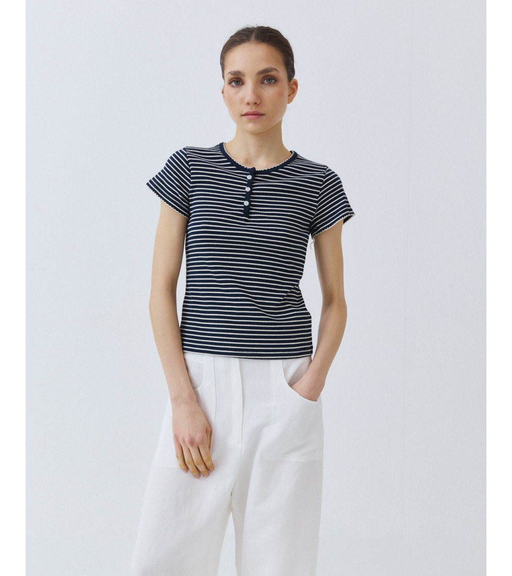 CAMISETA RIB RAYAS CON BOTONES FRONTALES | MULAYA