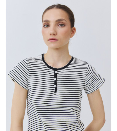 CAMISETA RIB RAYAS CON BOTONES FRONTALES | MULAYA