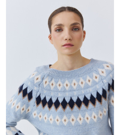 Jersey Punto Jacquard Geométrico y Cuello Redondo | MULAYA