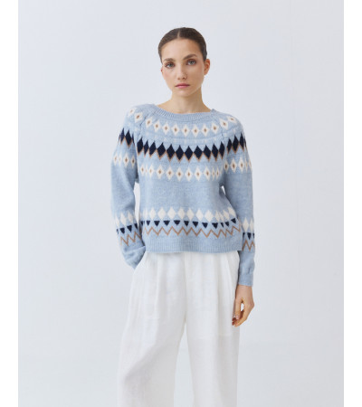 Jersey Punto Jacquard Geométrico y Cuello Redondo | MULAYA