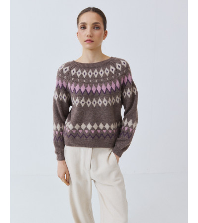 Jersey Punto Jacquard Geométrico y Cuello Redondo | MULAYA