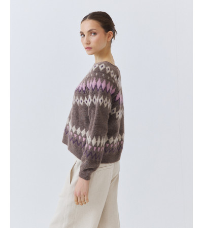 Jersey Punto Jacquard Geométrico y Cuello Redondo | MULAYA