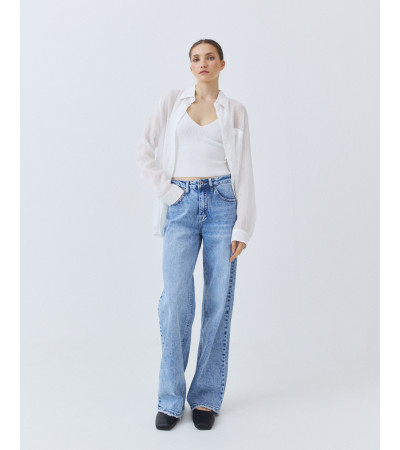 JEANS WIDE LEG DE TIRO ALTO Y CINCO BOLSILLOS | MULAYA