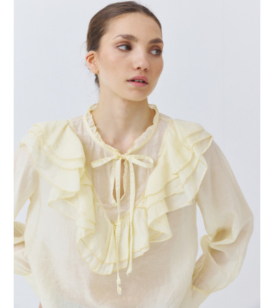 BLUSA VOLANTES SEMITRANSPARENTE CUELLO V | MULAYA