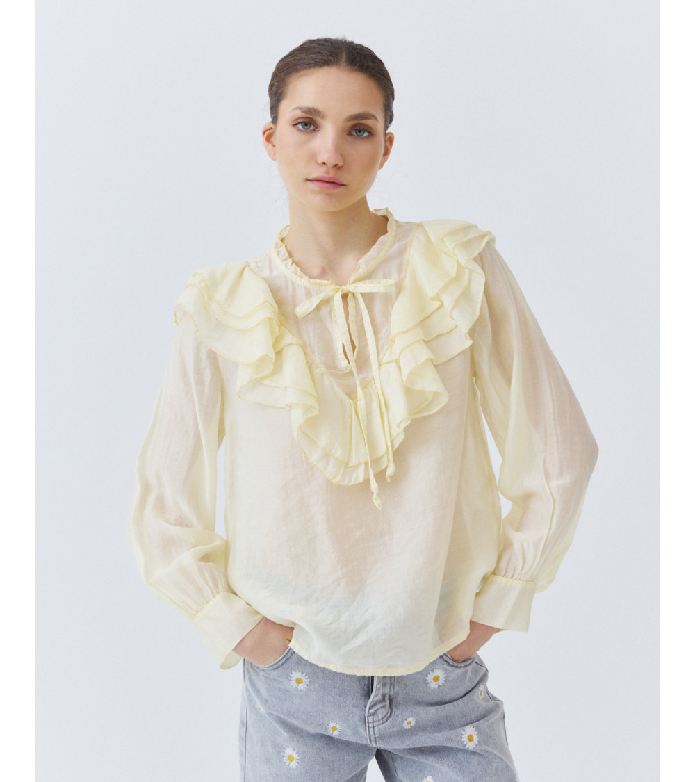 BLUSA VOLANTES SEMITRANSPARENTE CUELLO V | MULAYA