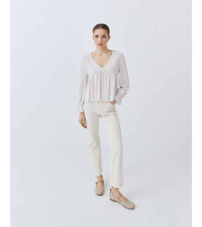 Blusa Cuello V con Lurex y Fruncidos | MULAYA